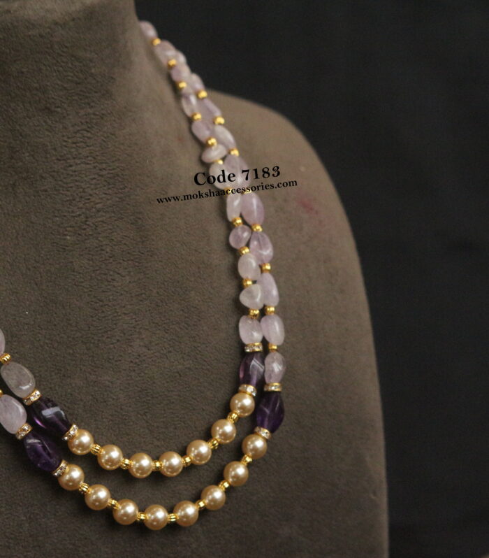 Real natural purple beads with sarvoski pearl mala