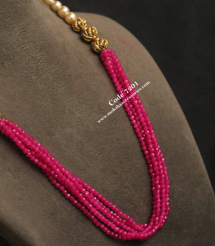 Antique gold balls mala with sarvoski pearl and pink cz beads