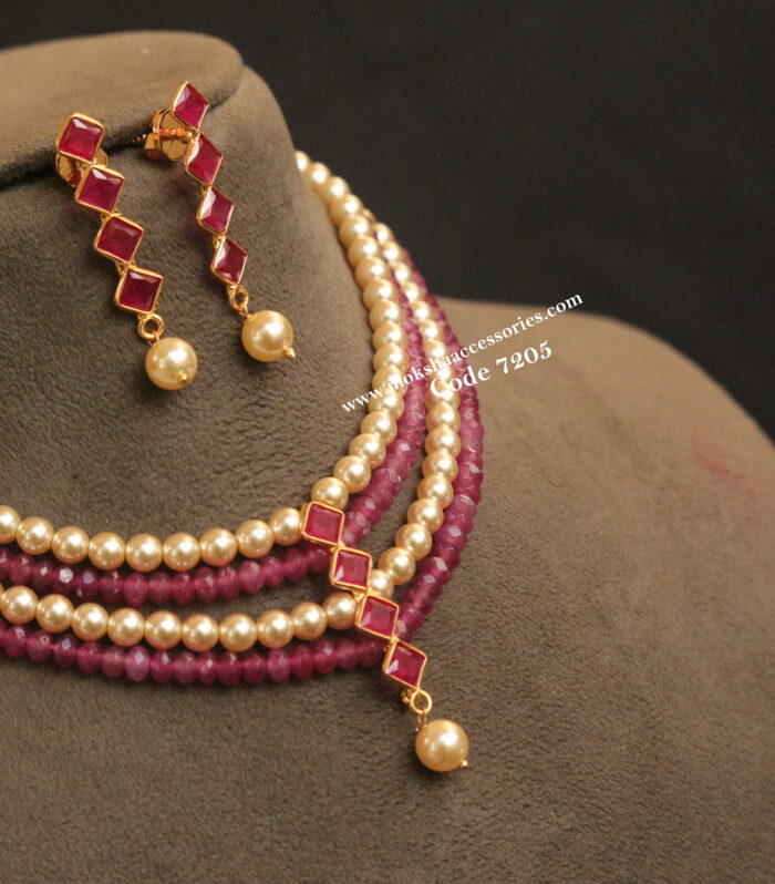 CZ pendant set with pink and sarvoski pearl choker
