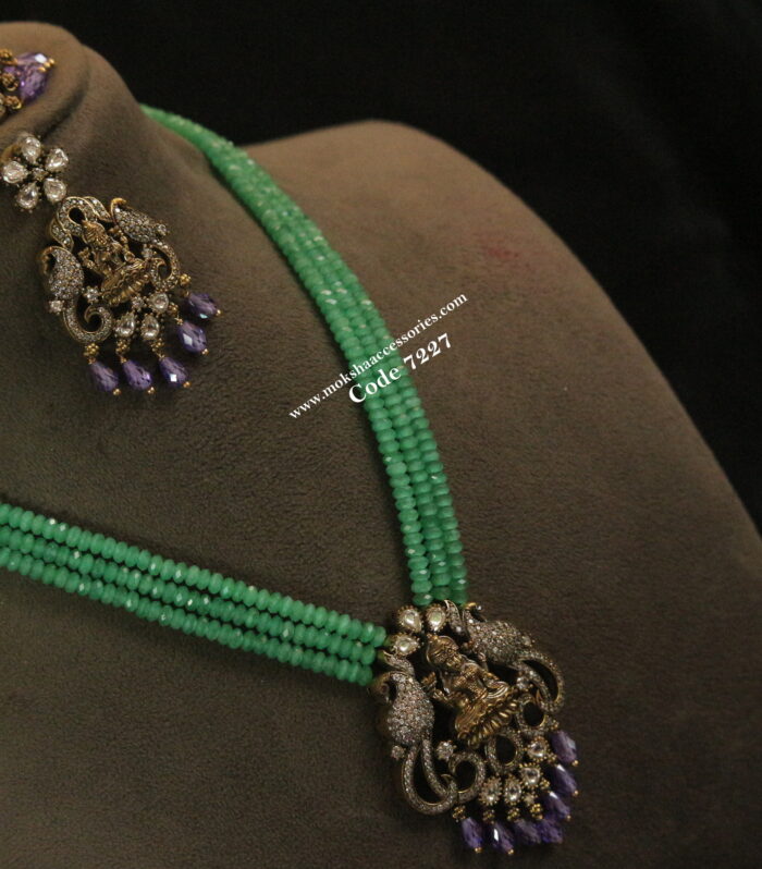 Lakshami pendant set with green beads