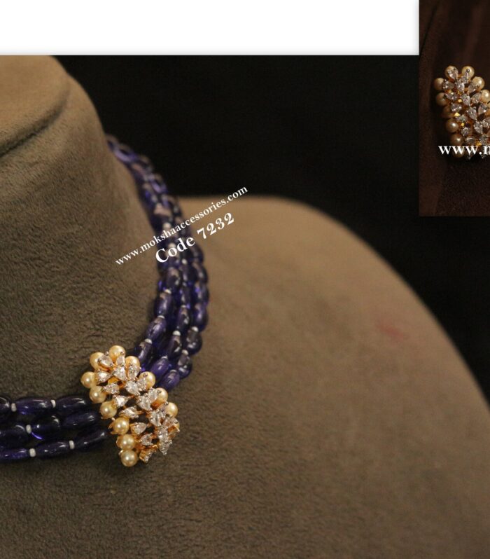 CZ pendant set with purple beads choker set