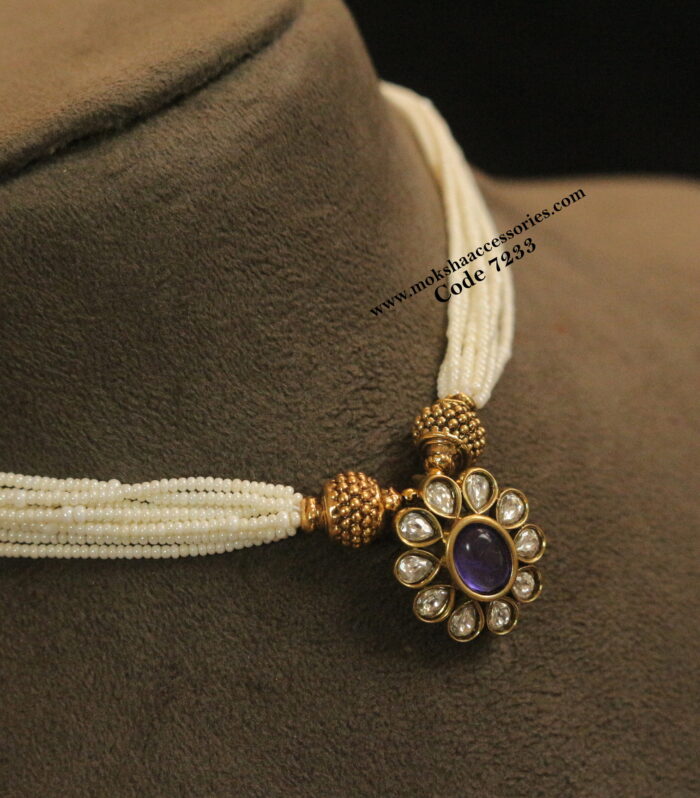 Antique gold pendant with pearl chain