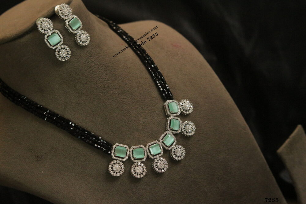 CZ pendant set with black square beads