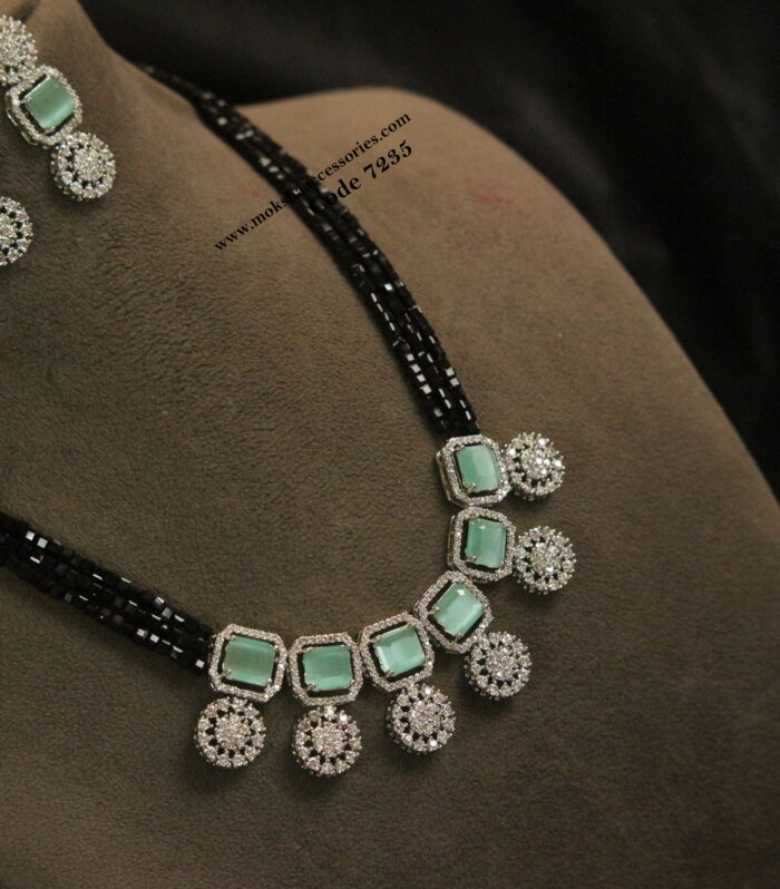 CZ pendant set with black square beads