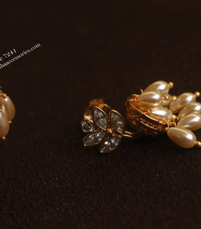 CZ changeable studs with real sarvoski pearl jhumki
