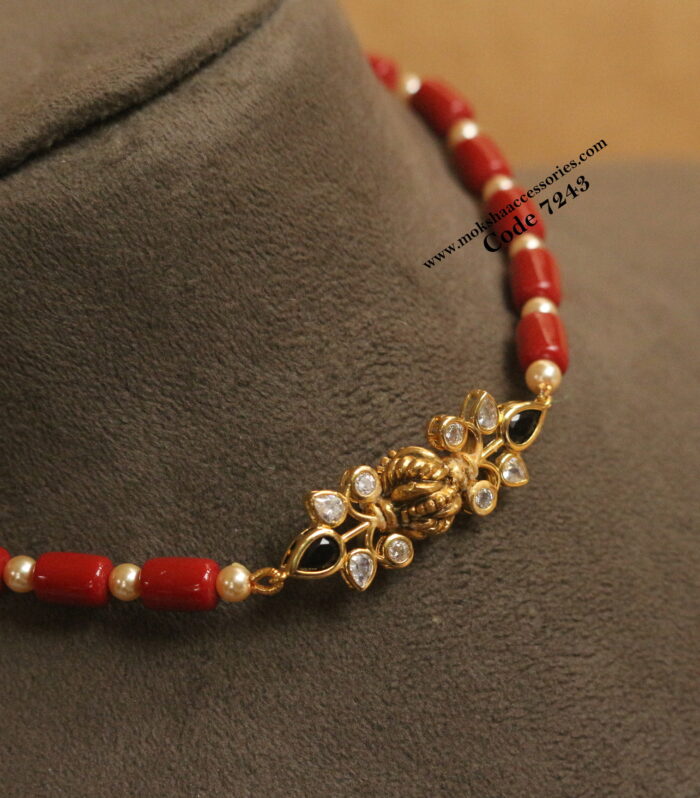 CZ pendant with coral and sarvoski pearl choker