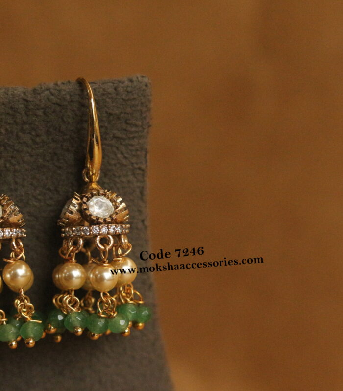 Victorian jhumki with emerald drops