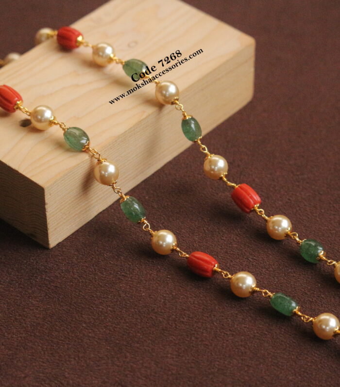 Real coral, emerald and pearl mala