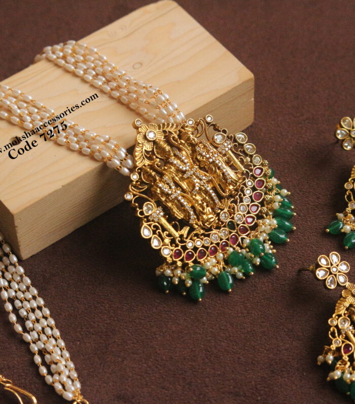 Ramsita lakshman pendant set with rice pearl mala