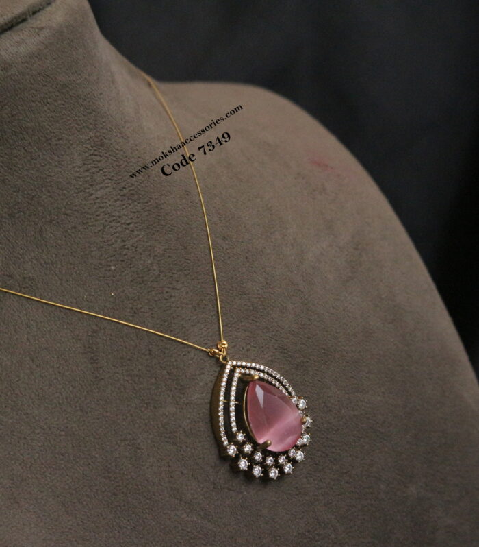 Invisible chain with cz pink stone pendant