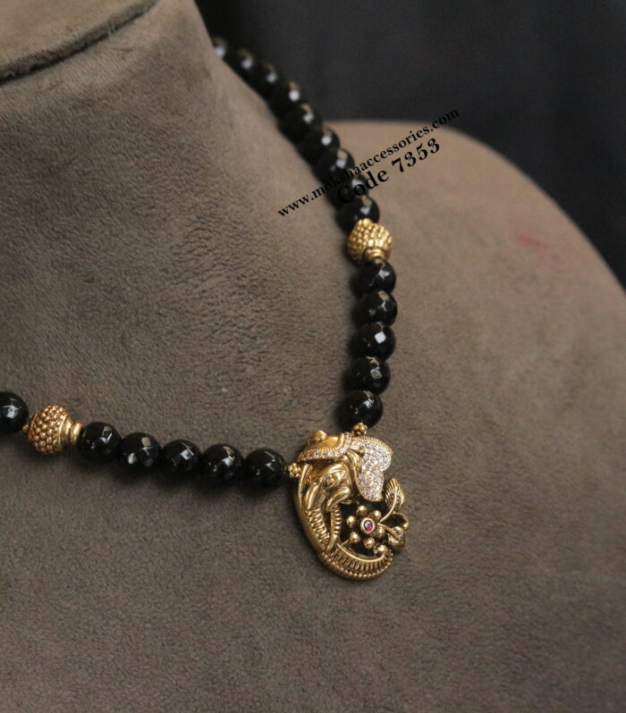 Black beads with ganesh pendant