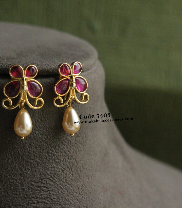 Ruby stone studs with pearl drop