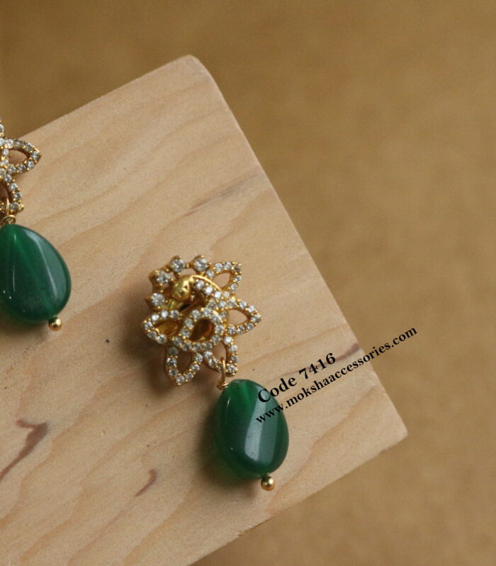 Peacock earrings with green drops