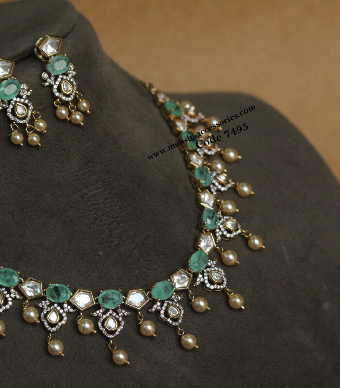 Kundan neck set with sarvoski pearl drops