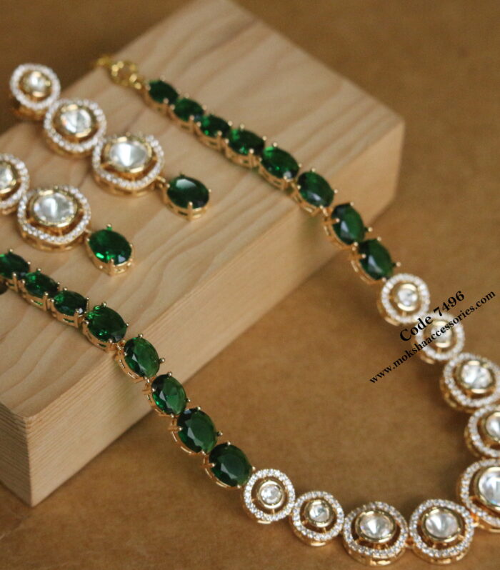 Kundan and emerald stone neck set