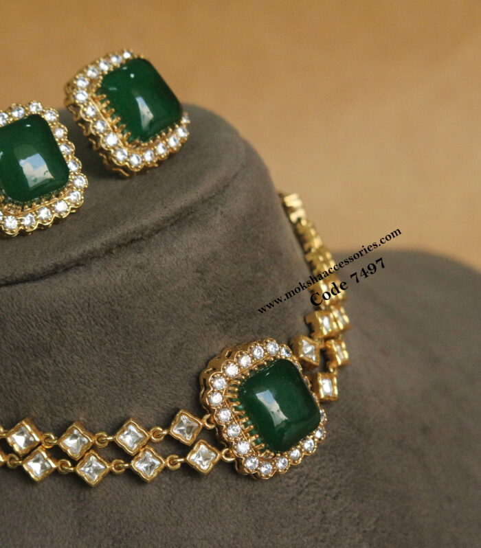 Kundan and emerald stone choket set