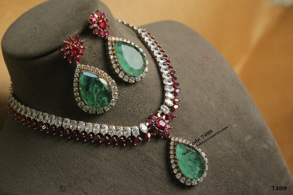 Ruby, emerald and cz stone neckset