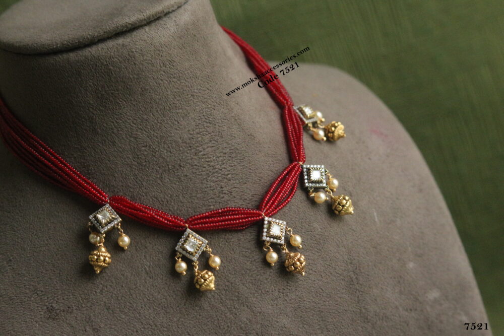 Maroon beads with victorian pendants
