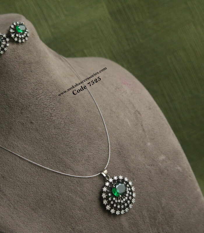 Invisible silver chain with cz pendant set