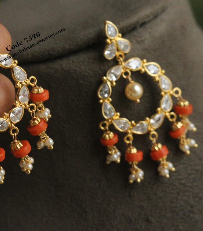 CZ earrings with coral drops