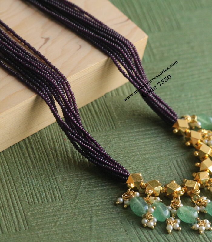 Gold balls with rice pearl and brinjal color beads