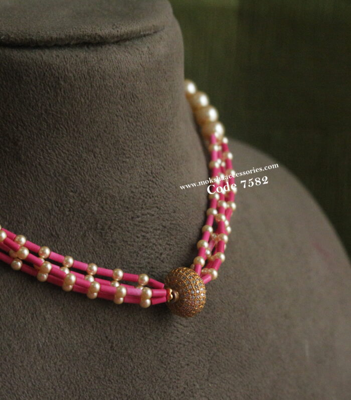 CZ ball with pink beads and sarvoski pearl