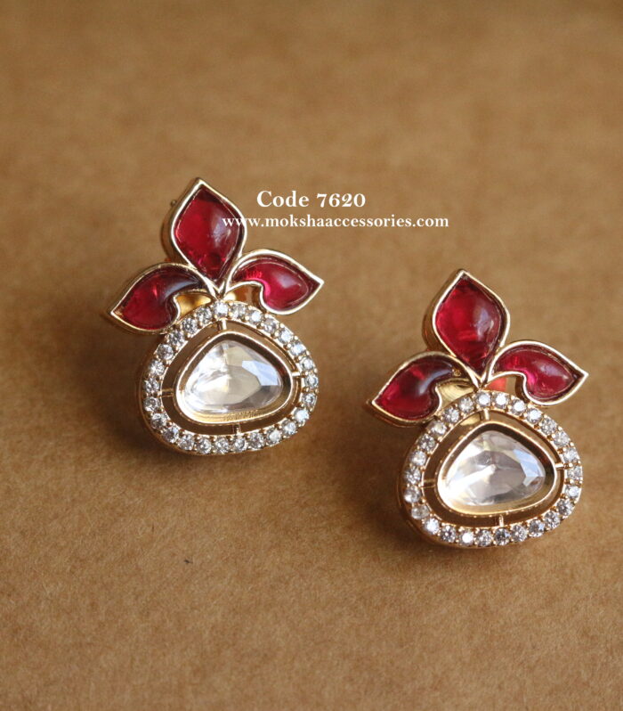 Kundan ruby studs