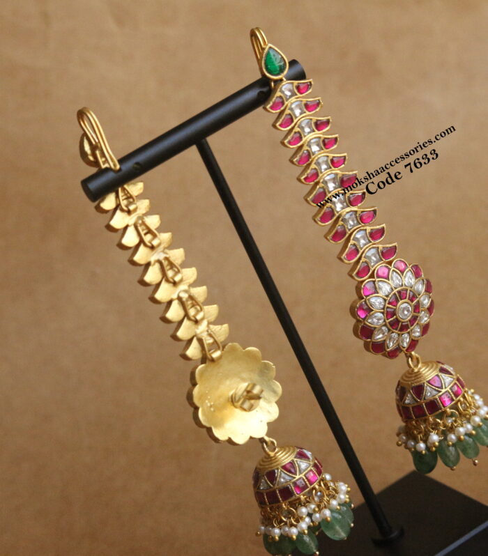Jadaukundan jhumki with ear chain