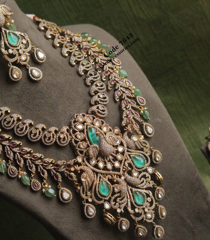 CZ , ruby and green stone neckset