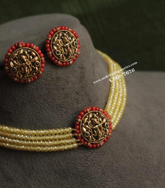 Kishna coral pendant set with real yellow cz beads