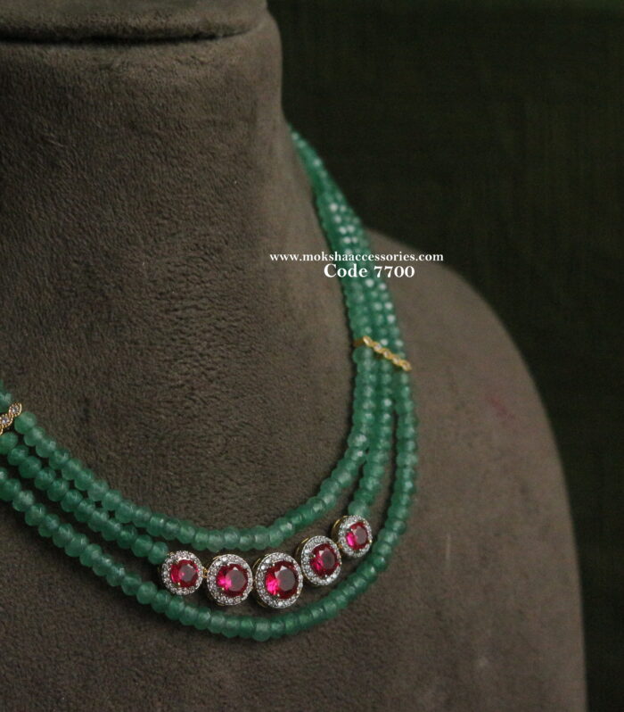 CZ ruby stone pendant with emerald beads