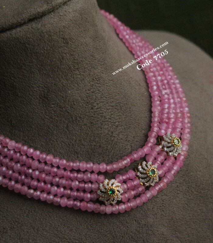 CZ pendant with pink  beads