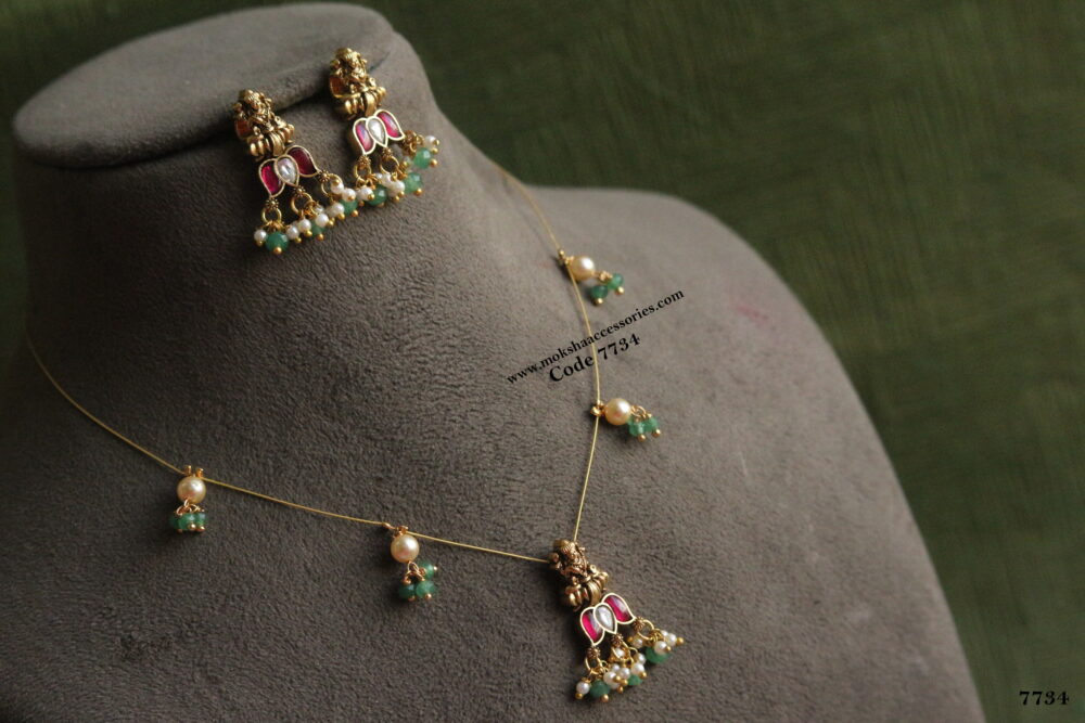 Invisible chain with lakshmi devi pendant set