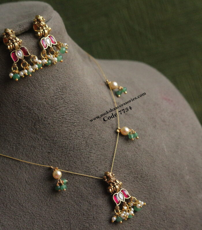 Invisible chain with lakshmi devi pendant set
