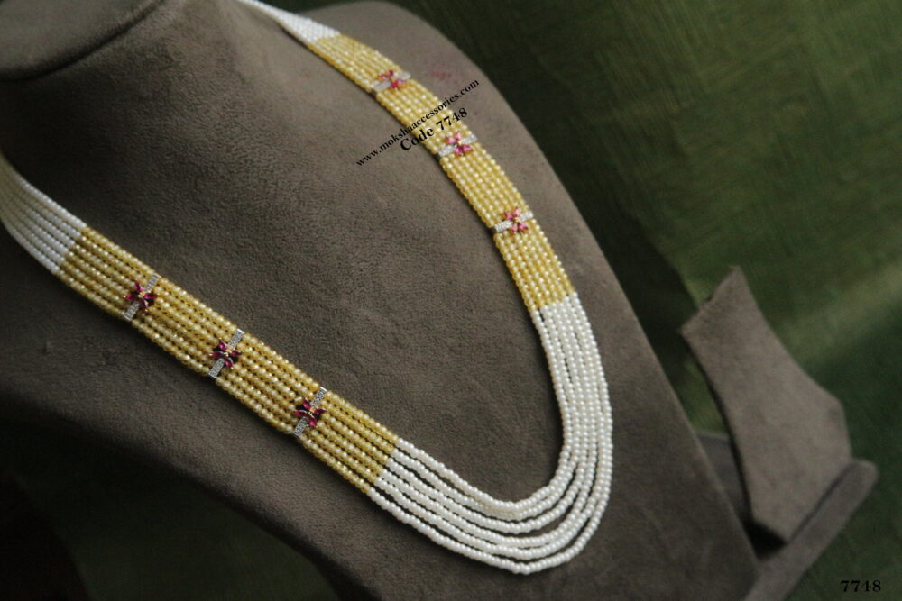 CZ ruby pendants with real cz yellow beads and pearl mala