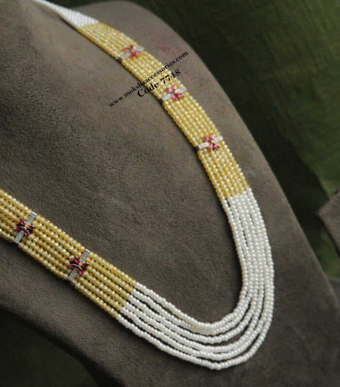 CZ ruby pendants with real cz yellow beads and pearl mala