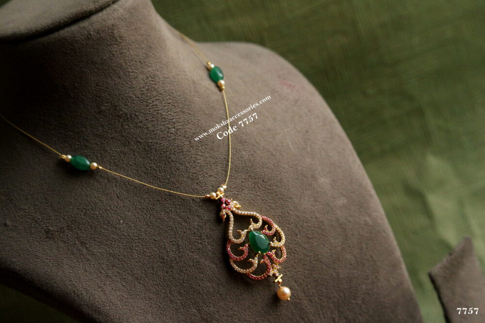 Invisible chain with cz emerald stone pendant