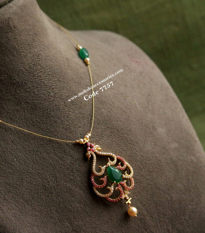 Invisible chain with cz emerald stone pendant