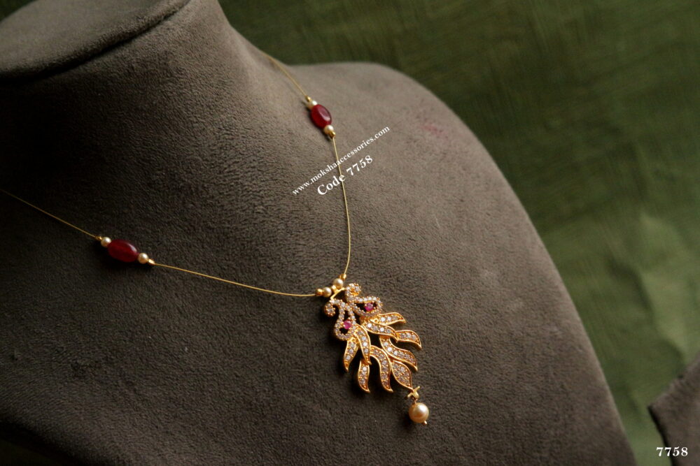 Invisible chain with cz ruby stone pendant