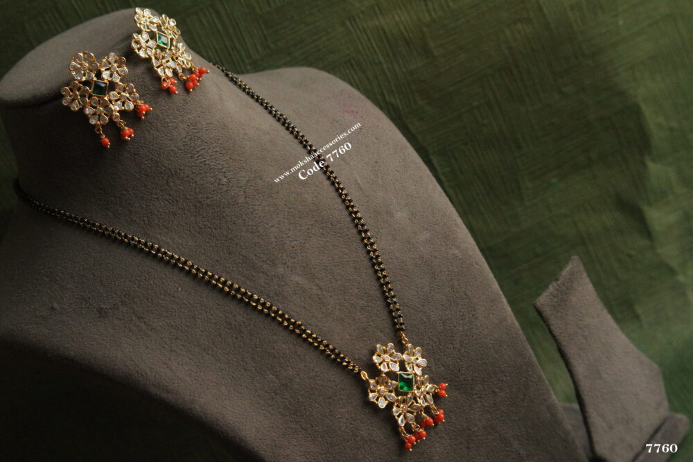 CZ pendant set with black beads chain