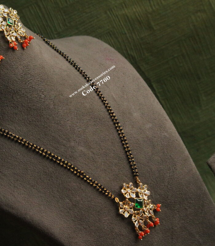 CZ pendant set with black beads chain