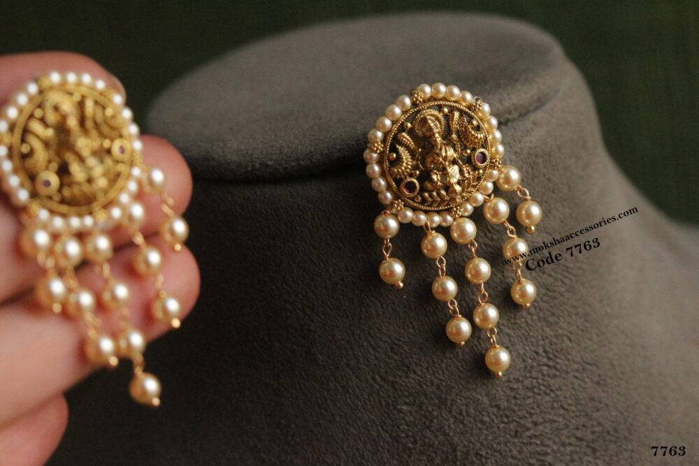 Lakshmi devi earrings with sarvoski pearls