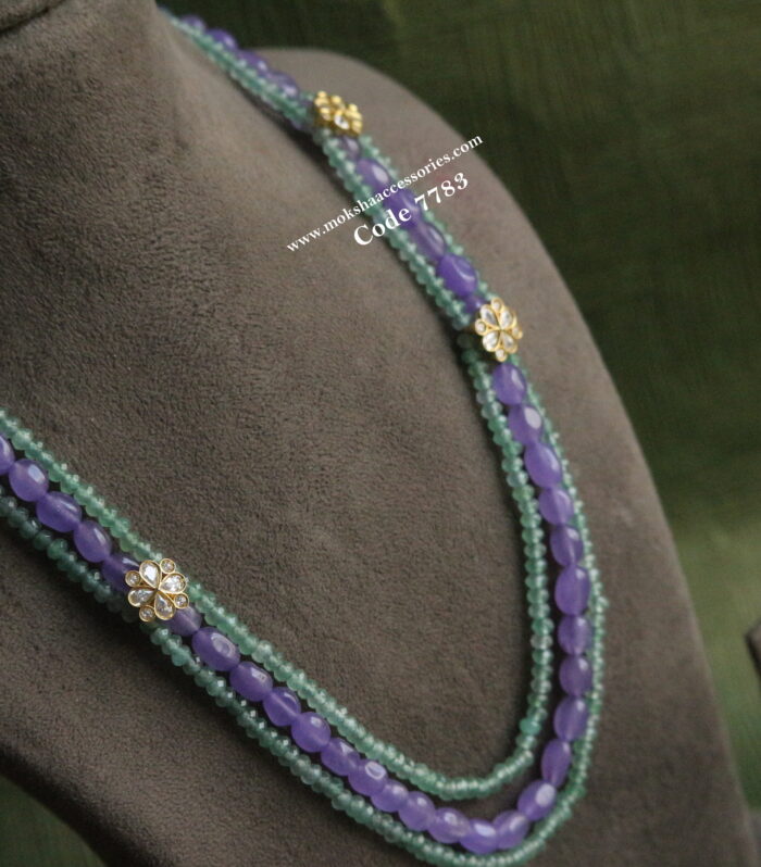 CZ flower pendants with purple and emerald beads