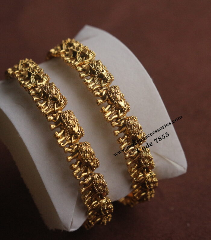 Antique gold elephant bangles set of 2 (Available in 2.6  - 2 size)