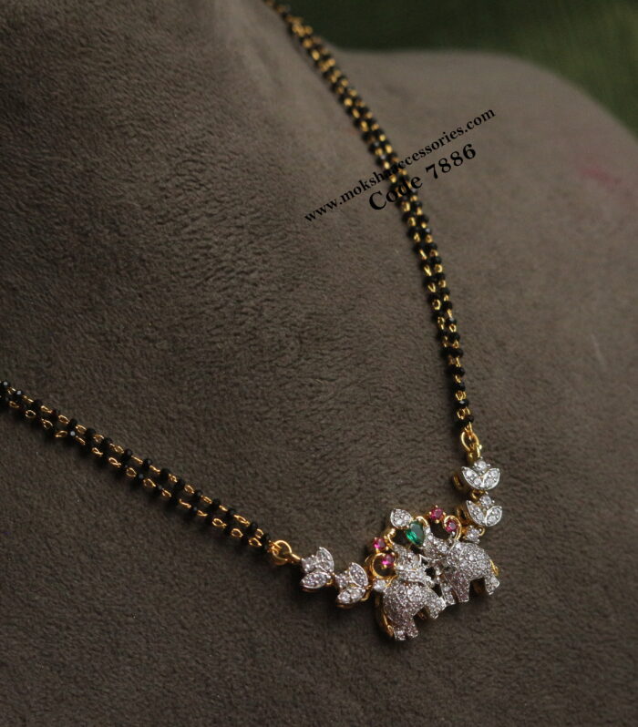 CZ elephant pendant with black beads