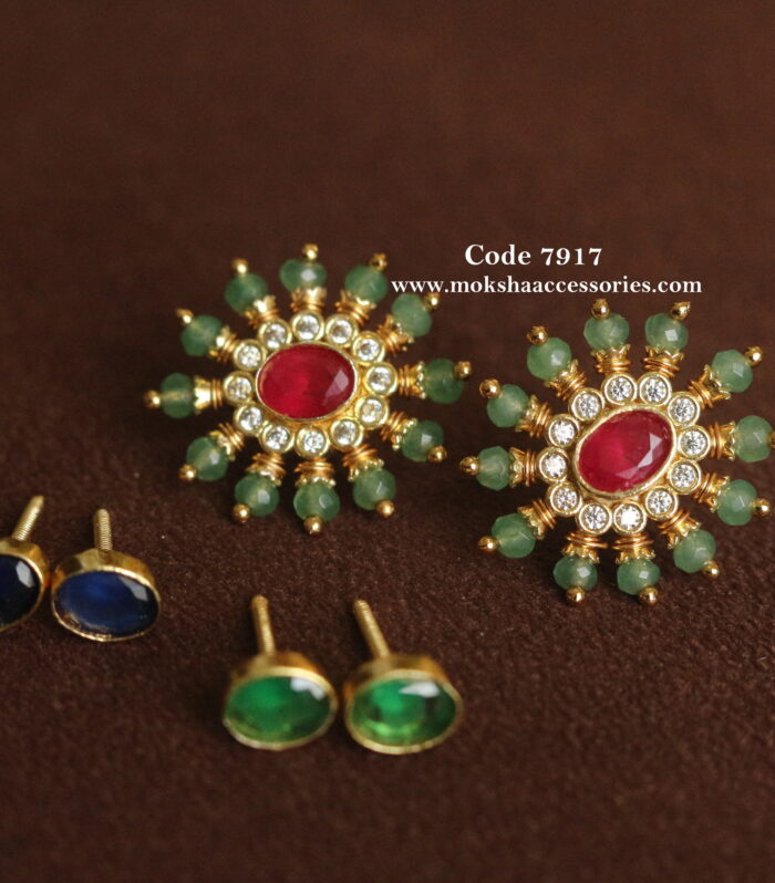 Changeable studs with emerald beads
