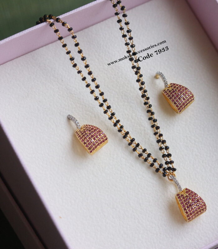 CZ ruby stone pendant set with black beads