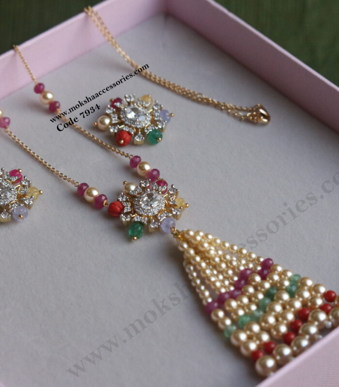 Diamond alike multicolor real pumpkin beads pendant set with gold chain