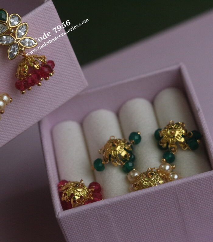 Changeable earrings with 3 colors jhumki