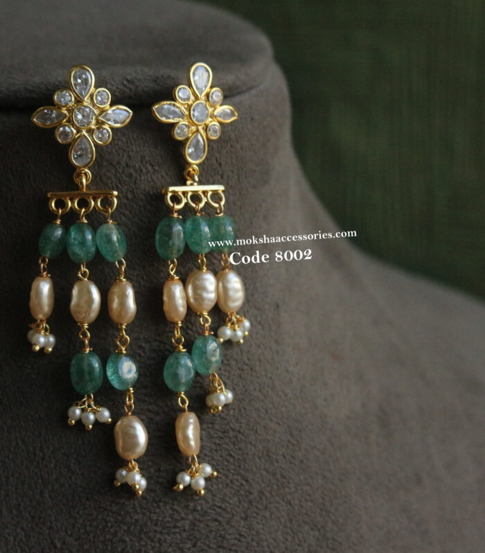 CZ earrings with real emerald and pearls